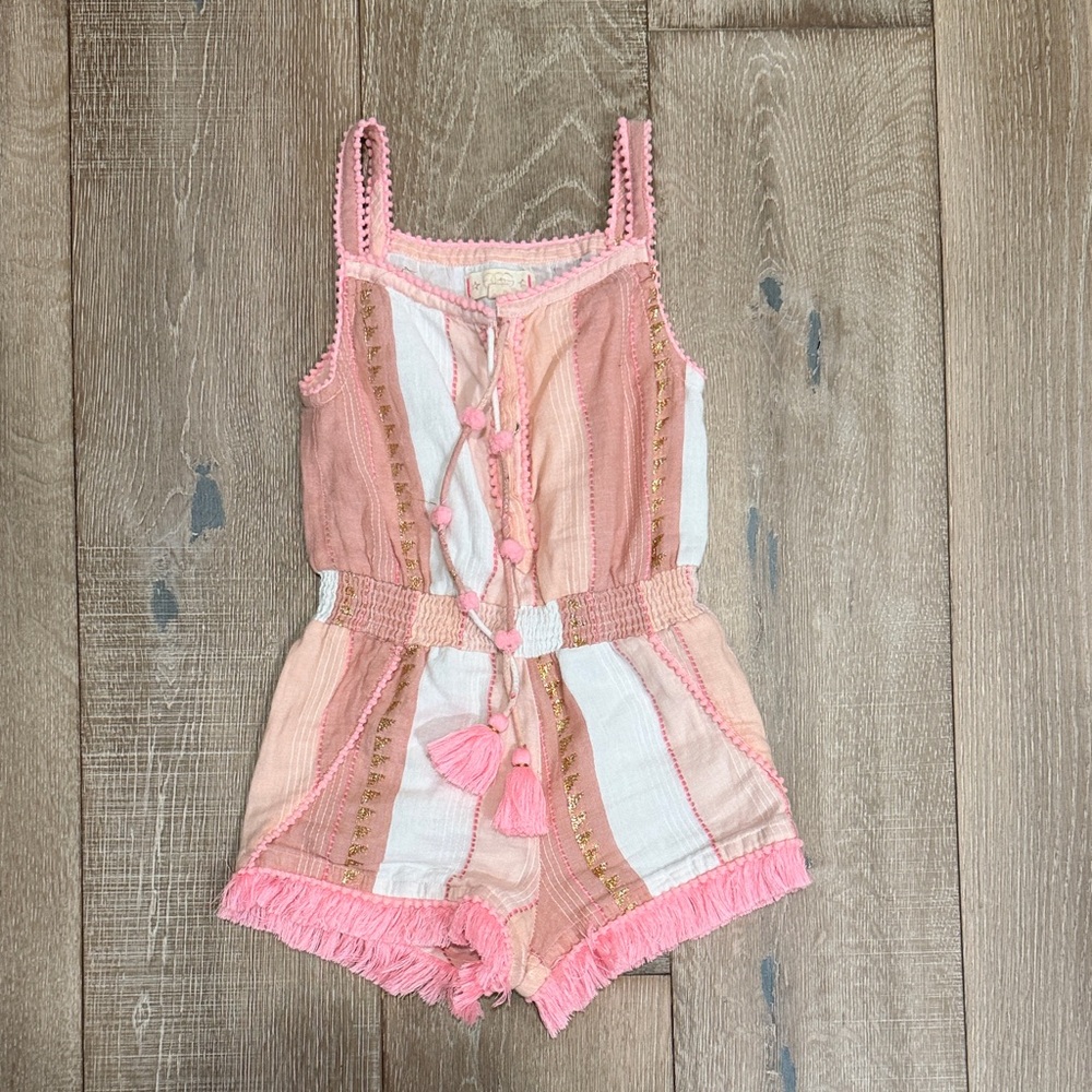Charming Pink and White Kids Romper with Tassels